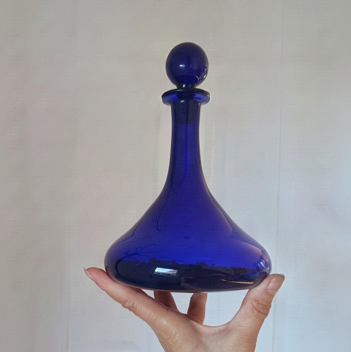 Antique English Bristol Blue Individual Mell Decanter, Ships Spirits or Gin Bottle / Carafe