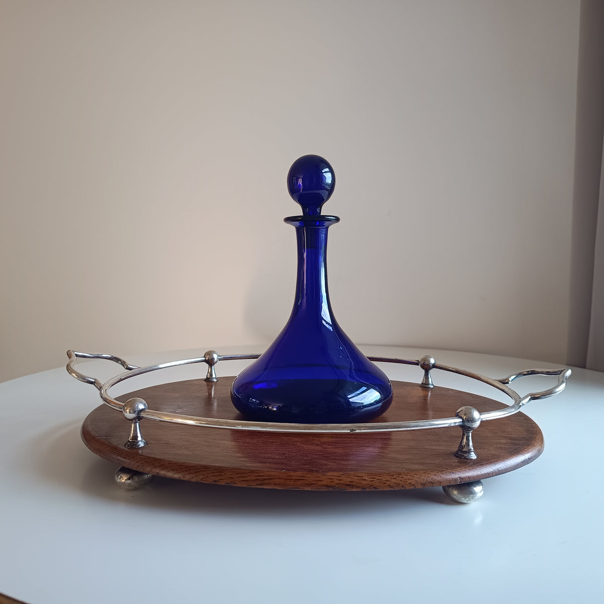Antique English Bristol Blue Individual Mell Decanter, Ships Spirits or Gin Bottle / Carafe