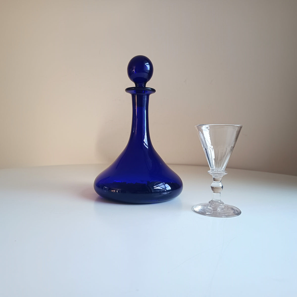 Antique English Bristol Blue Individual Mell Decanter, Ships Spirits or Gin Bottle / Carafe