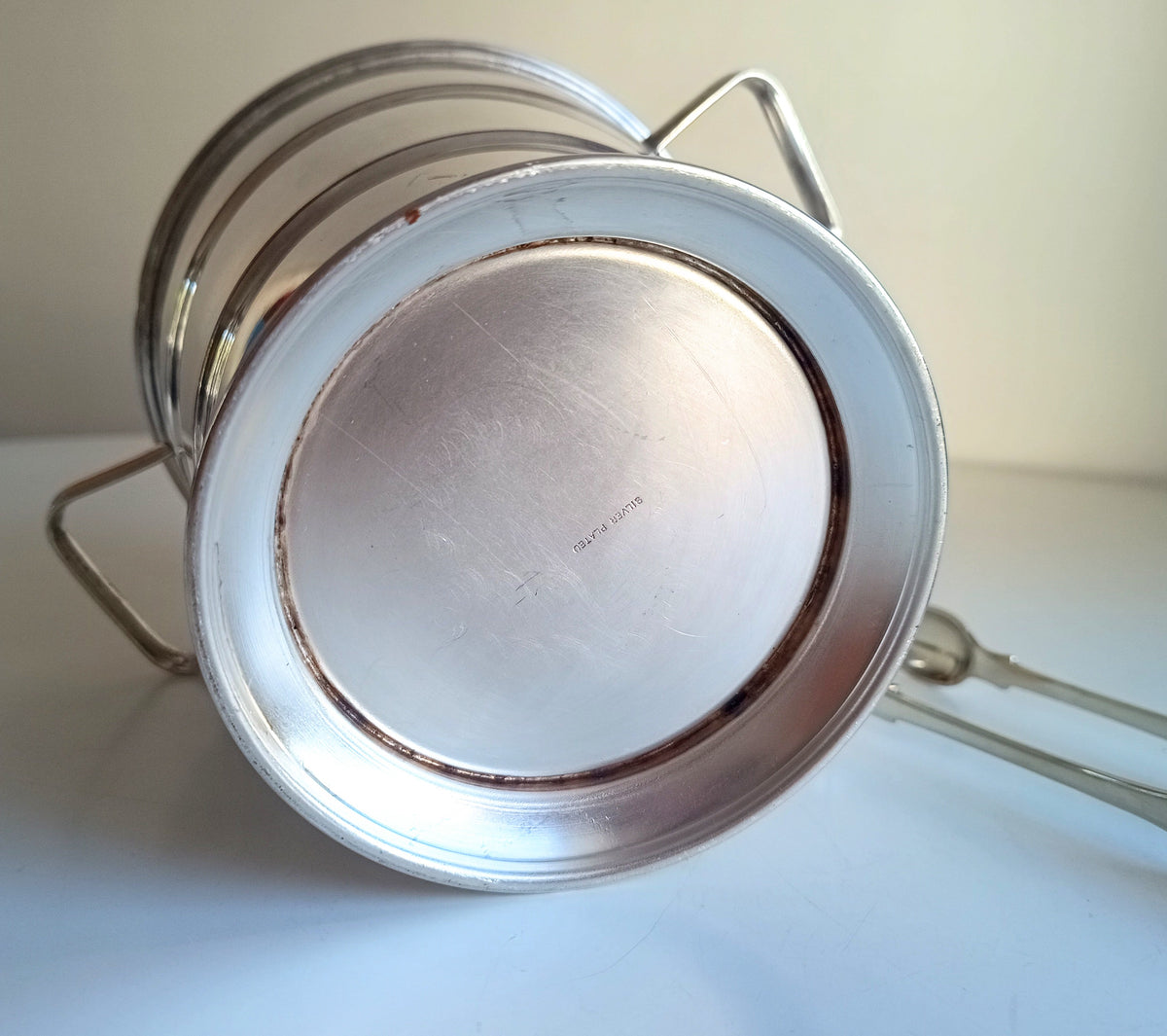 Vintage Art Deco English Silver Plate  Wine Bottle Cooler Ice Bucket; Claw Ice Tongs