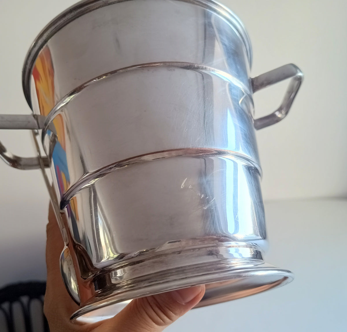 Vintage Art Deco English Silver Plate  Wine Bottle Cooler Ice Bucket; Claw Ice Tongs