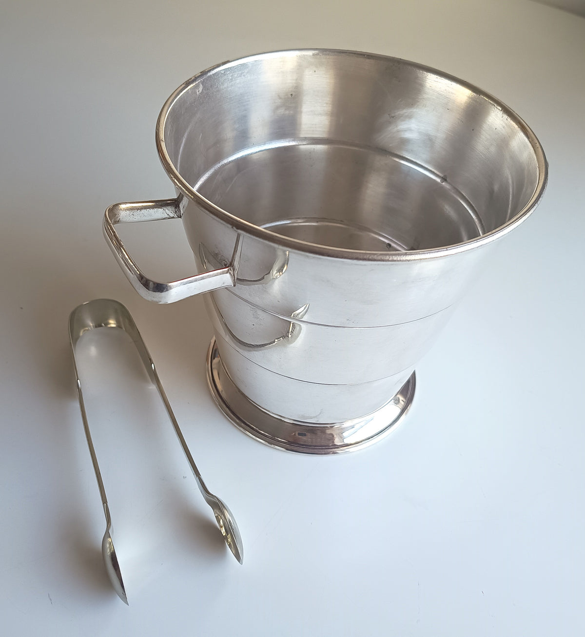 Vintage Art Deco English Silver Plate  Wine Bottle Cooler Ice Bucket; Claw Ice Tongs