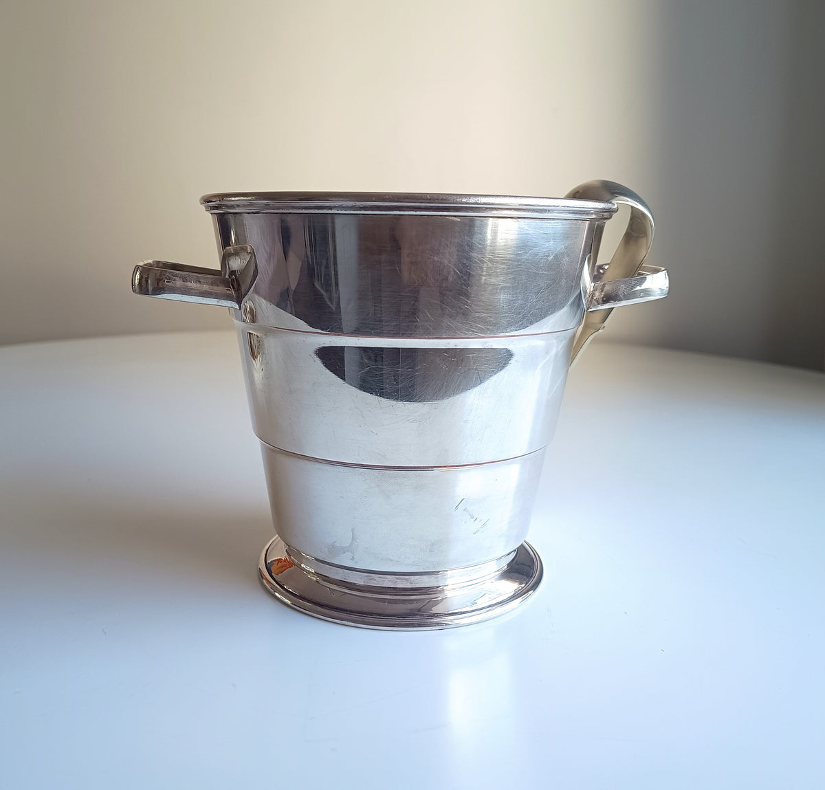 Vintage Art Deco English Silver Plate  Wine Bottle Cooler Ice Bucket; Claw Ice Tongs