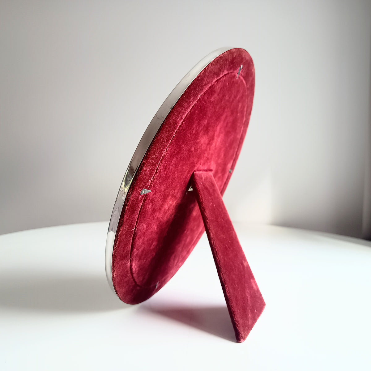 Vintage Richard Comyns Silver Plated Oval Frame, Midcentury Modern, Sheffield England, Red Velvet