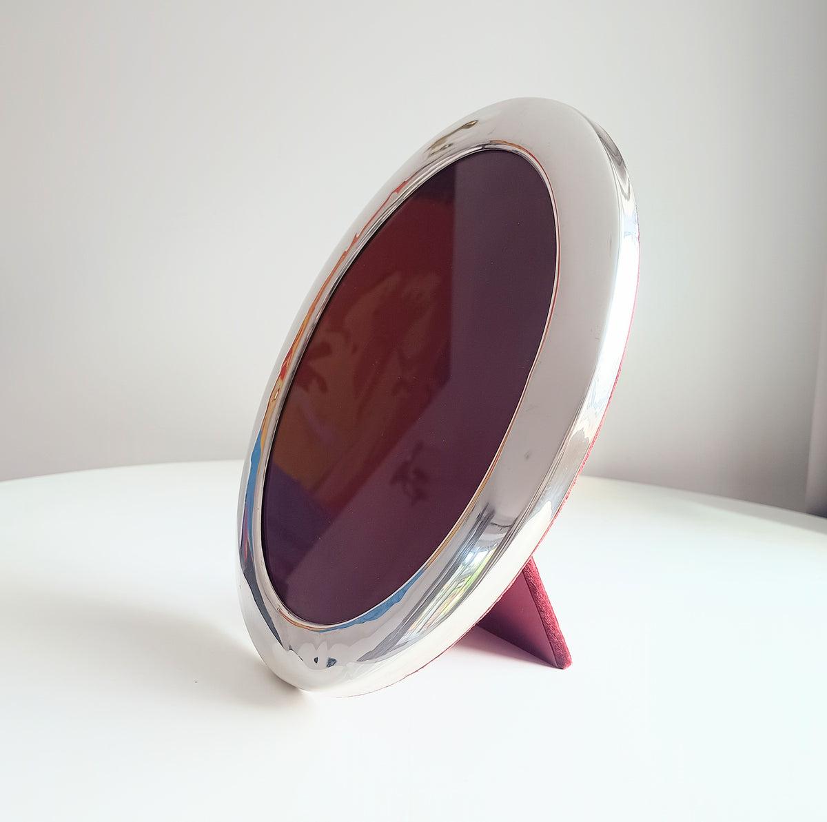 Vintage Richard Comyns Silver Plated Oval Frame, Midcentury Modern, Sheffield England, Red Velvet