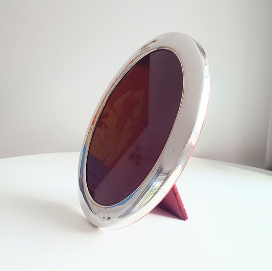 Vintage Richard Comyns Silver Plated Oval Frame, Midcentury Modern, Sheffield England, Red Velvet