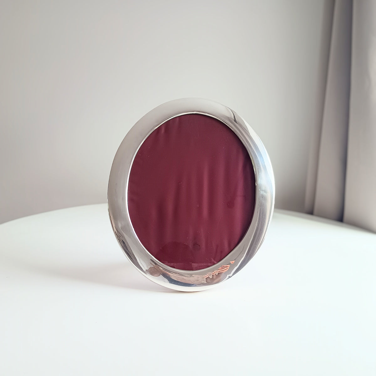 Vintage Richard Comyns Silver Plated Oval Frame, Midcentury Modern, Sheffield England, Red Velvet