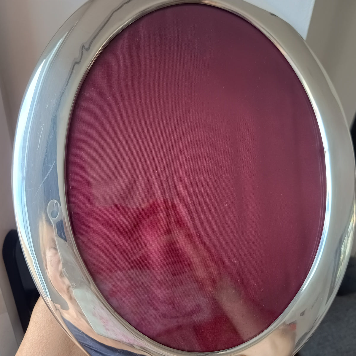Vintage Richard Comyns Silver Plated Oval Frame, Midcentury Modern, Sheffield England, Red Velvet