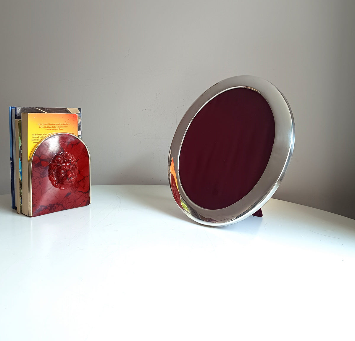 Vintage Richard Comyns Silver Plated Oval Frame, Midcentury Modern, Sheffield England, Red Velvet