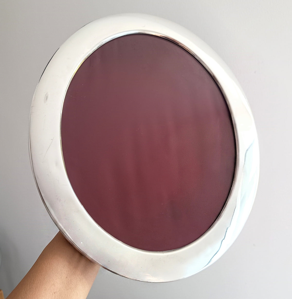 Vintage Richard Comyns Silver Plated Oval Frame, Midcentury Modern, Sheffield England, Red Velvet