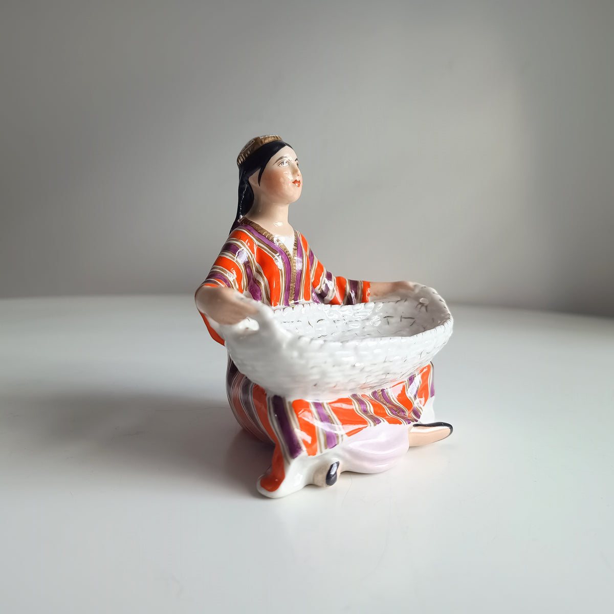 Vintage Lomonosov LFZ Porcelain Figurine Uzbek Girl with Basket, G. Stolbova, Red Mark USSR