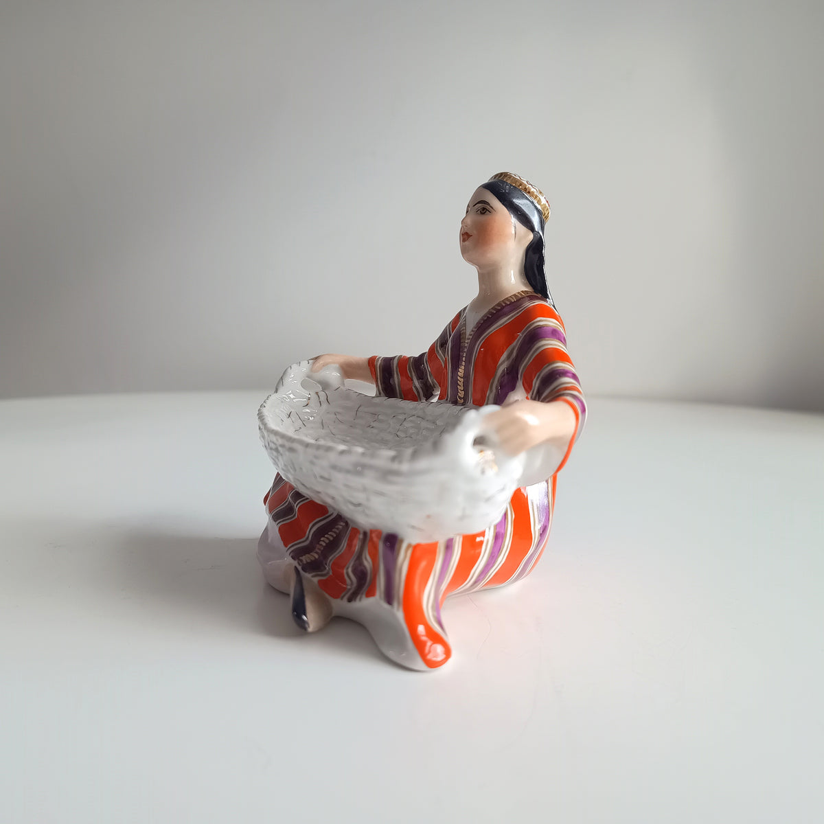Vintage Lomonosov LFZ Porcelain Figurine Uzbek Girl with Basket, G. Stolbova, Red Mark USSR