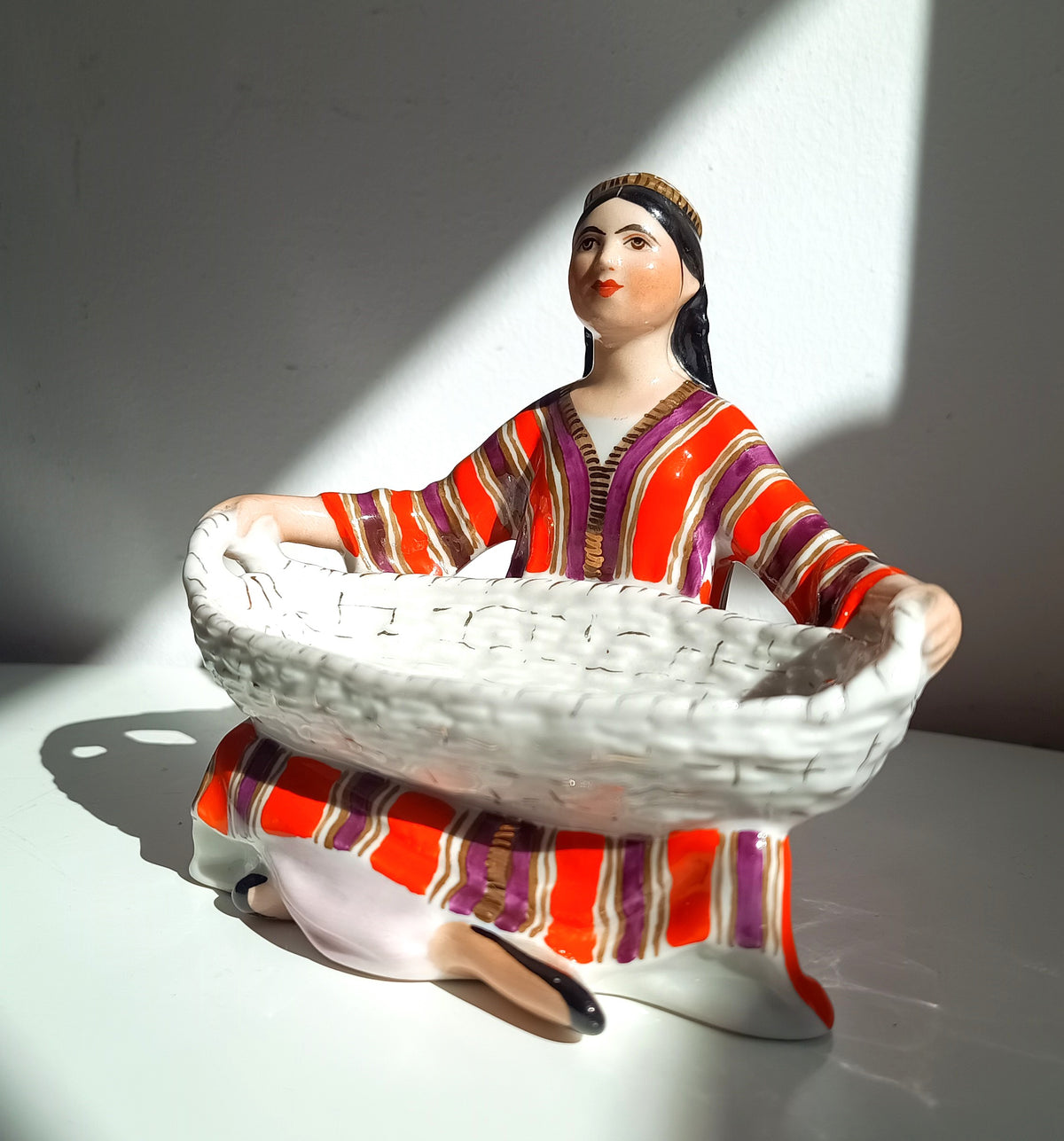 Vintage Lomonosov LFZ Porcelain Figurine Uzbek Girl with Basket, G. Stolbova, Red Mark USSR