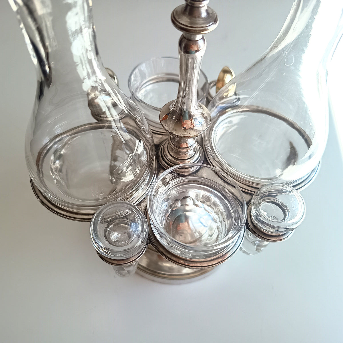 Vintage Christofle Art Deco Cruet Set: Oil Vinegar Condiments Bottles / Jars, Silver Plated Stand