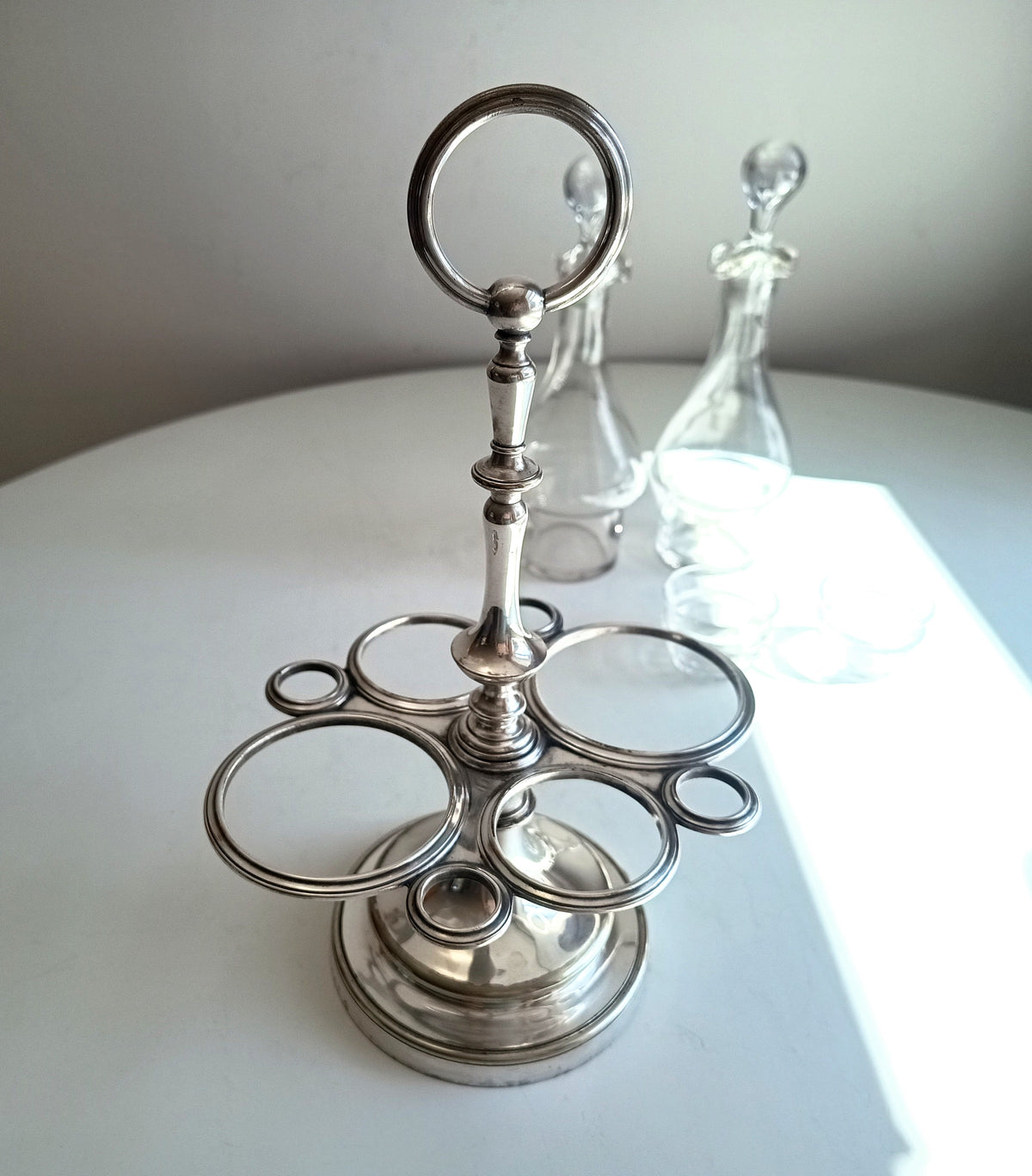 Vintage Christofle Art Deco Cruet Set: Oil Vinegar Condiments Bottles / Jars, Silver Plated Stand