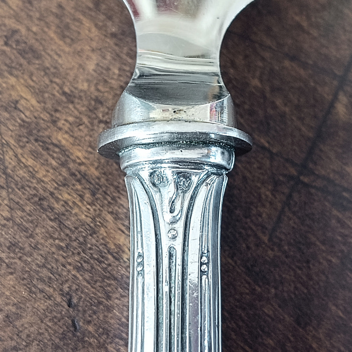 Antique English Chased Silver Plated Cheese / Charcuterie Board & Antique 800 Silver Handle Spreader