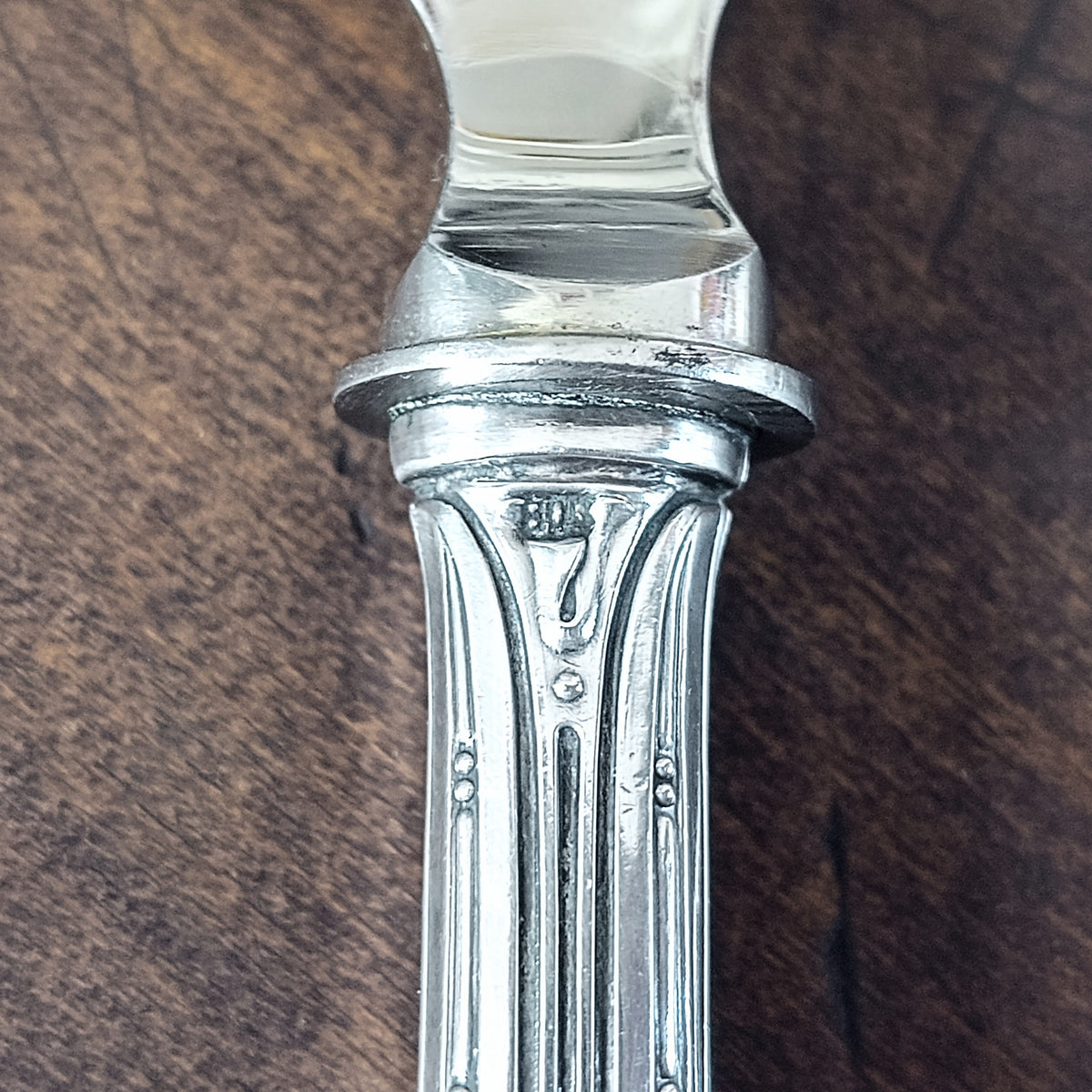 Antique English Chased Silver Plated Cheese / Charcuterie Board & Antique 800 Silver Handle Spreader