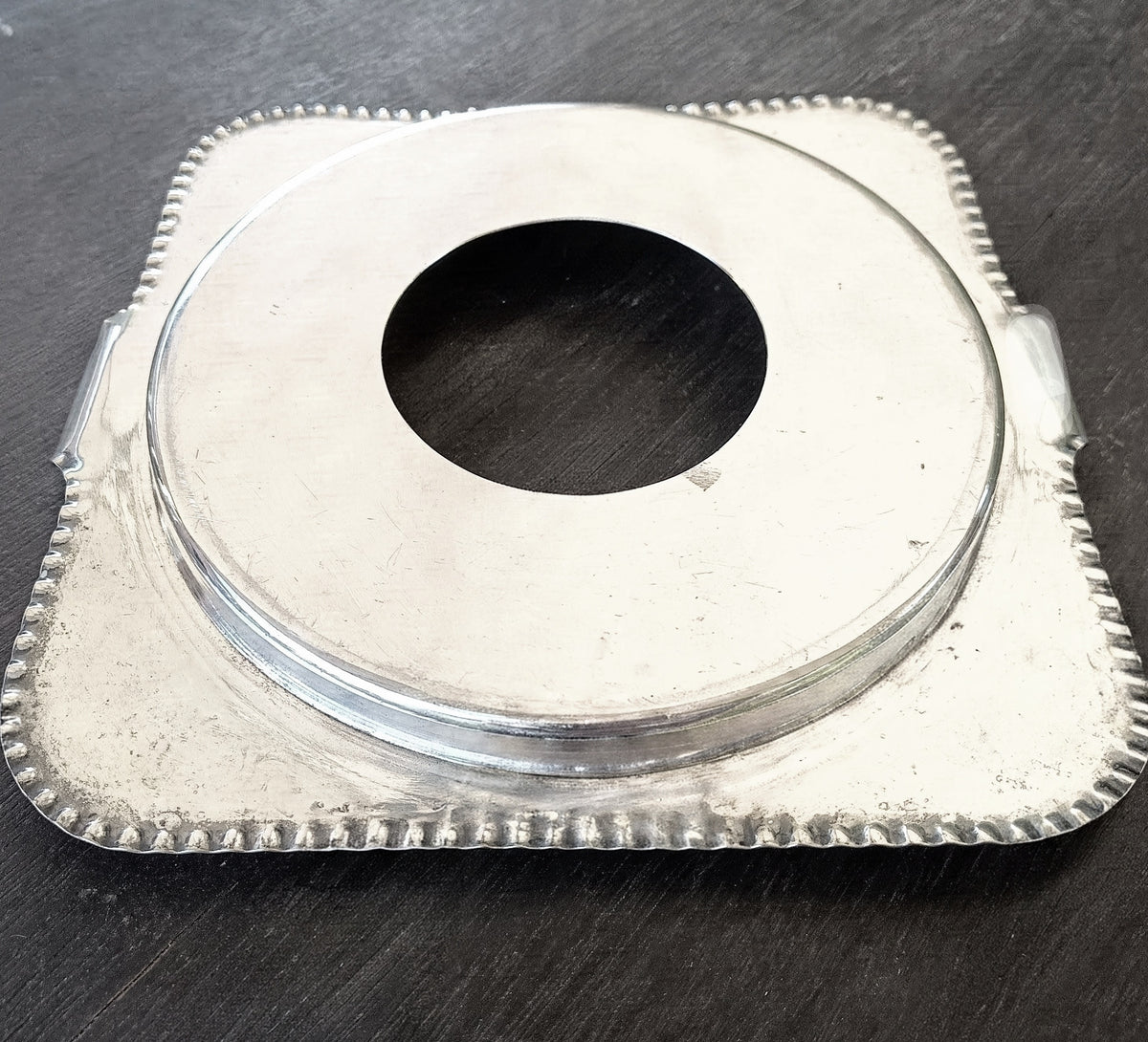 Antique English Chased Silver Plated Cheese / Charcuterie Board & Antique 800 Silver Handle Spreader