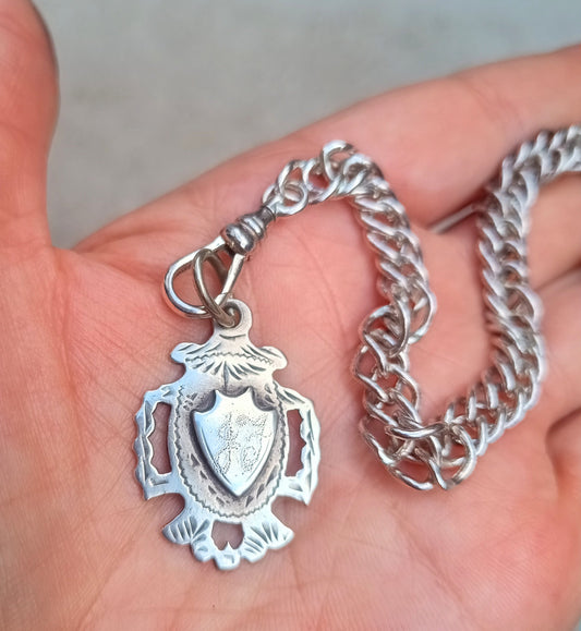 Antique WWI Sterling Silver Watch Fob, Birmingham 1915 Hallmarked, Dog Clip Chain