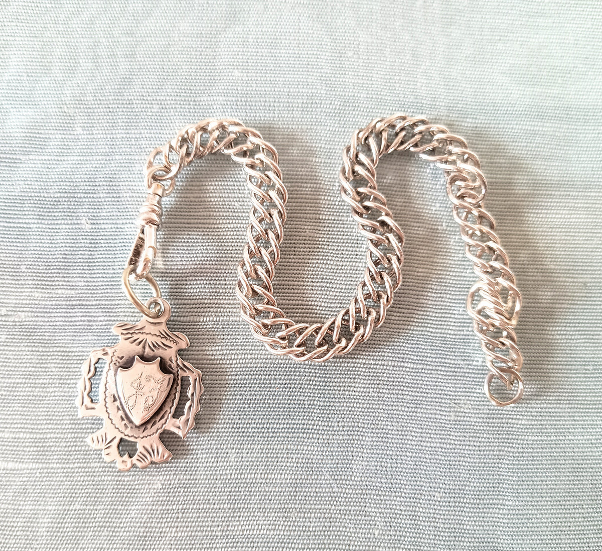 Antique WWI Sterling Silver Watch Fob, Birmingham 1915 Hallmarked, Dog Clip Chain