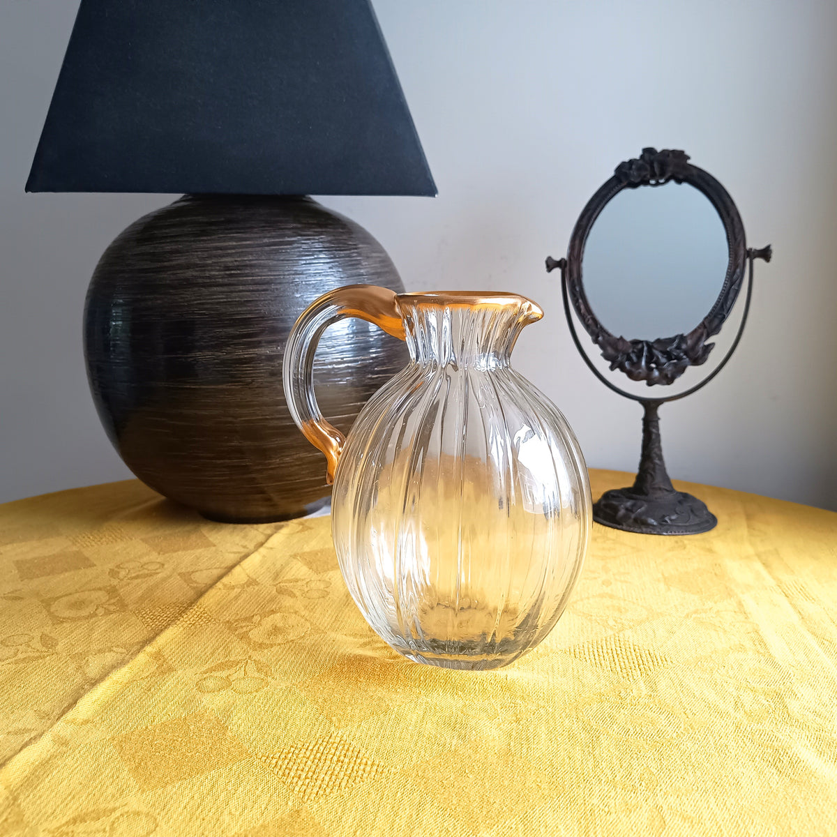 Antique Signed Daum Nancy Ribbed Brushed Gilt Water Jug, Lemonade or Wine Ewer, Ducal Service