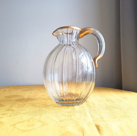 Antique Signed Daum Nancy Ribbed Brushed Gilt Water Jug, Lemonade or Wine Ewer, Ducal Service