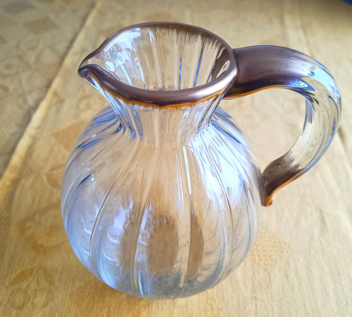 Antique Signed Daum Nancy Ribbed Brushed Gilt Water Jug, Lemonade or Wine Ewer, Ducal Service