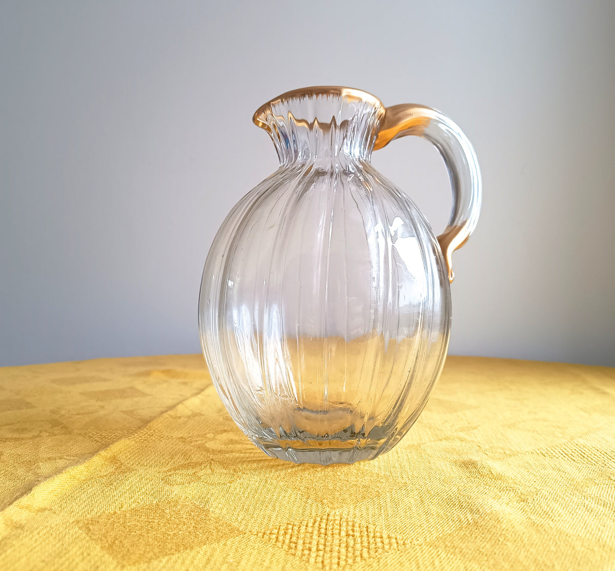 Antique Signed Daum Nancy Ribbed Brushed Gilt Water Jug, Lemonade or Wine Ewer, Ducal Service