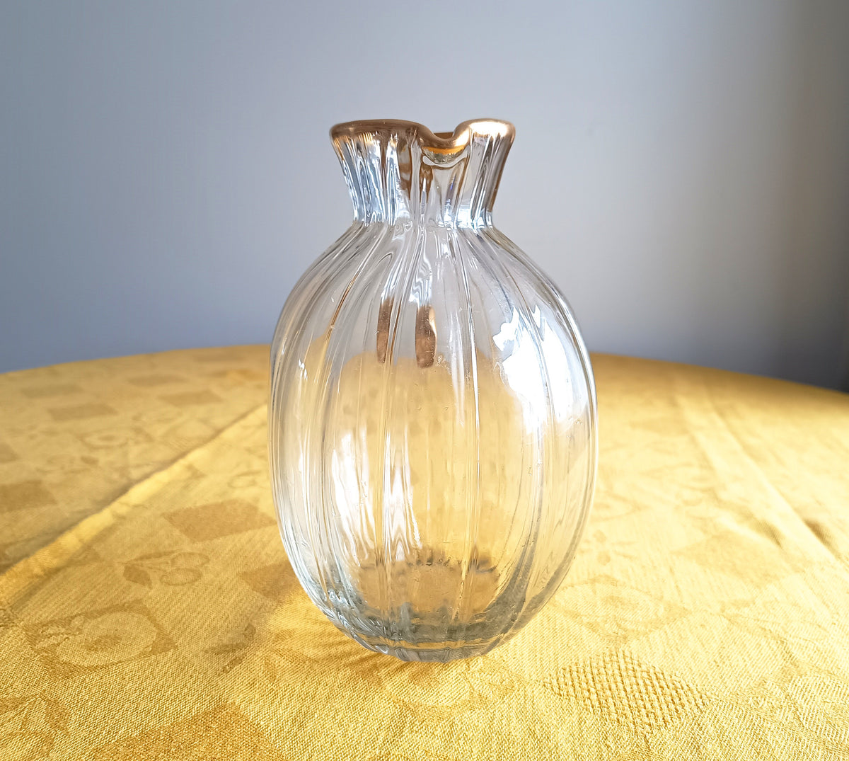 Antique Signed Daum Nancy Ribbed Brushed Gilt Water Jug, Lemonade or Wine Ewer, Ducal Service