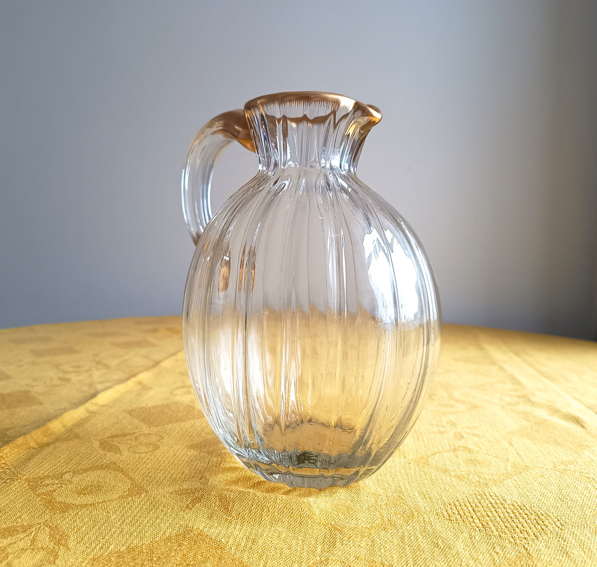 Antique Signed Daum Nancy Ribbed Brushed Gilt Water Jug, Lemonade or Wine Ewer, Ducal Service