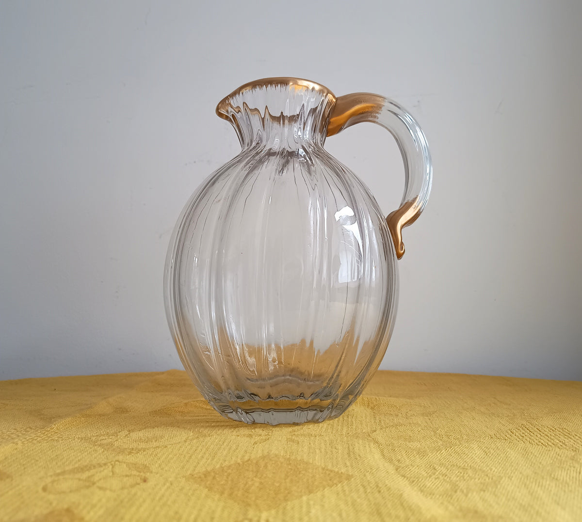 Antique Signed Daum Nancy Ribbed Brushed Gilt Water Jug, Lemonade or Wine Ewer, Ducal Service