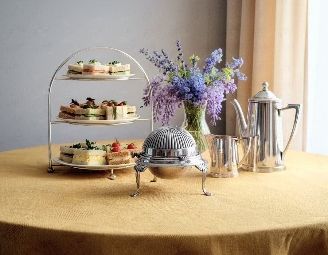 Vintage English Silver Plated Rollover Domed Caviar or Pate Dish, Butter Server