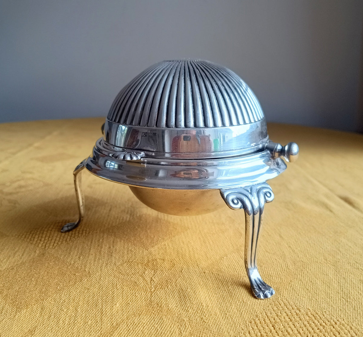 Vintage English Silver Plated Rollover Domed Caviar or Pate Dish, Butter Server