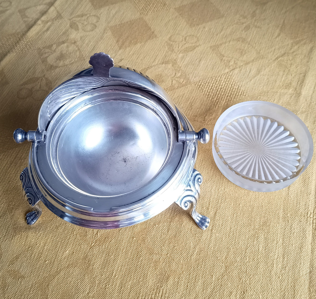 Vintage English Silver Plated Rollover Domed Caviar or Pate Dish, Butter Server