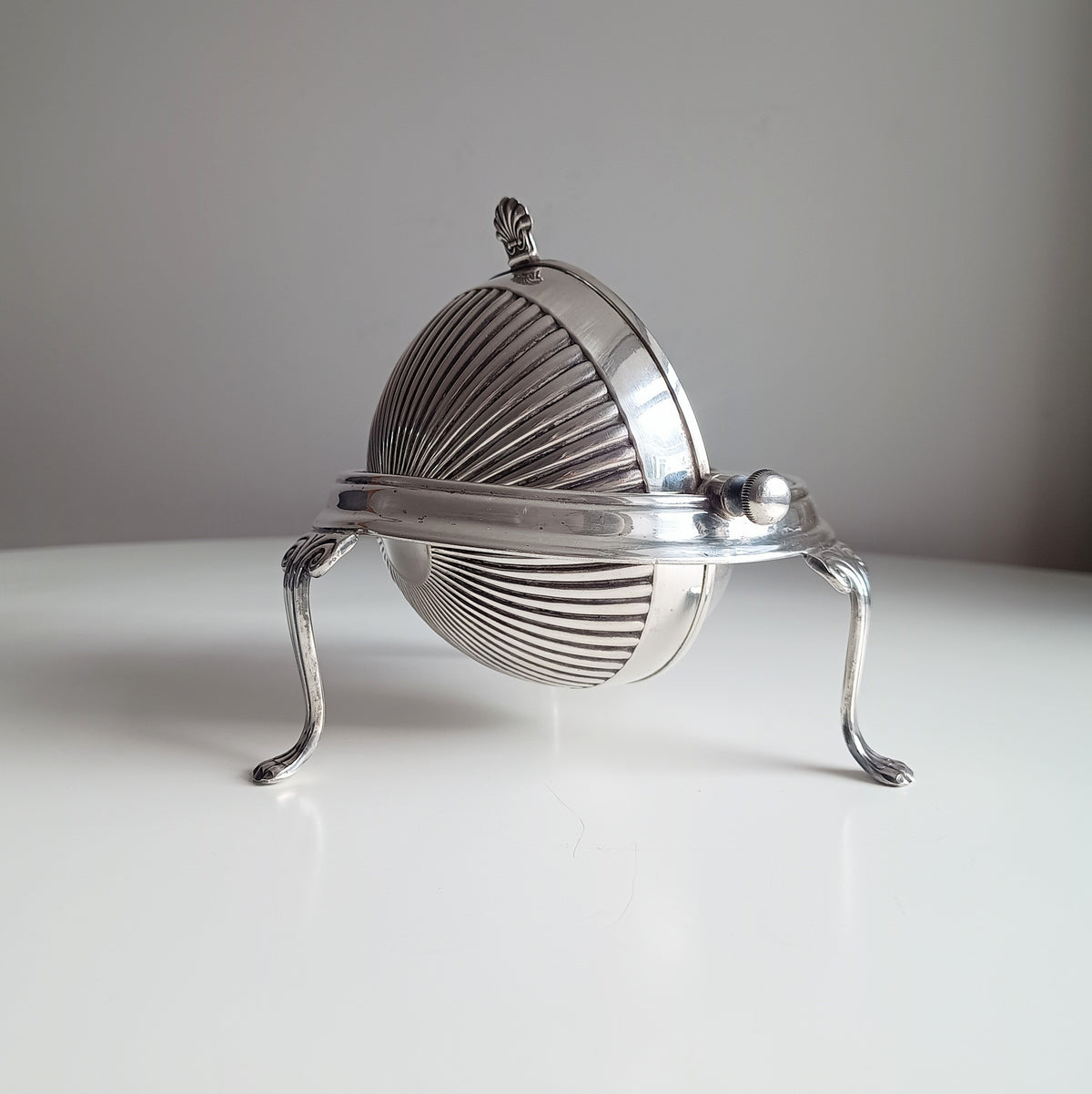 Vintage English Silver Plated Rollover Domed Caviar or Pate Dish, Butter Server