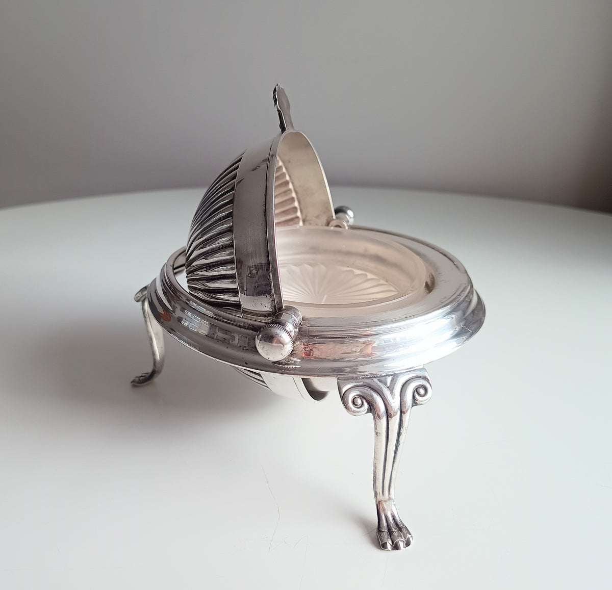 Vintage English Silver Plated Rollover Domed Caviar or Pate Dish, Butter Server