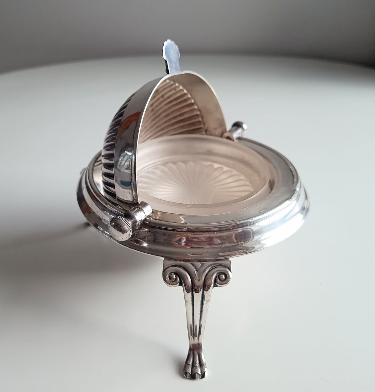 Vintage English Silver Plated Rollover Domed Caviar or Pate Dish, Butter Server