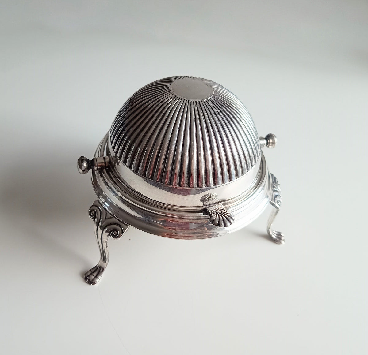 Vintage English Silver Plated Rollover Domed Caviar or Pate Dish, Butter Server