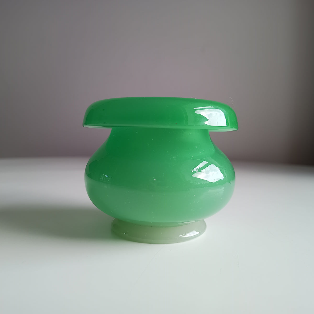 Vintage English Stevens and Williams Alabaster Glass Cabinet Vase, Jade Green 1920s, Stourbridge