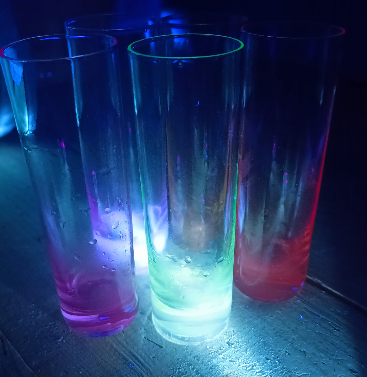 Vintage Midcentury Modern Harlequin Shotglasses, Coloured Glass Barware Olbernhau, Lausitzer