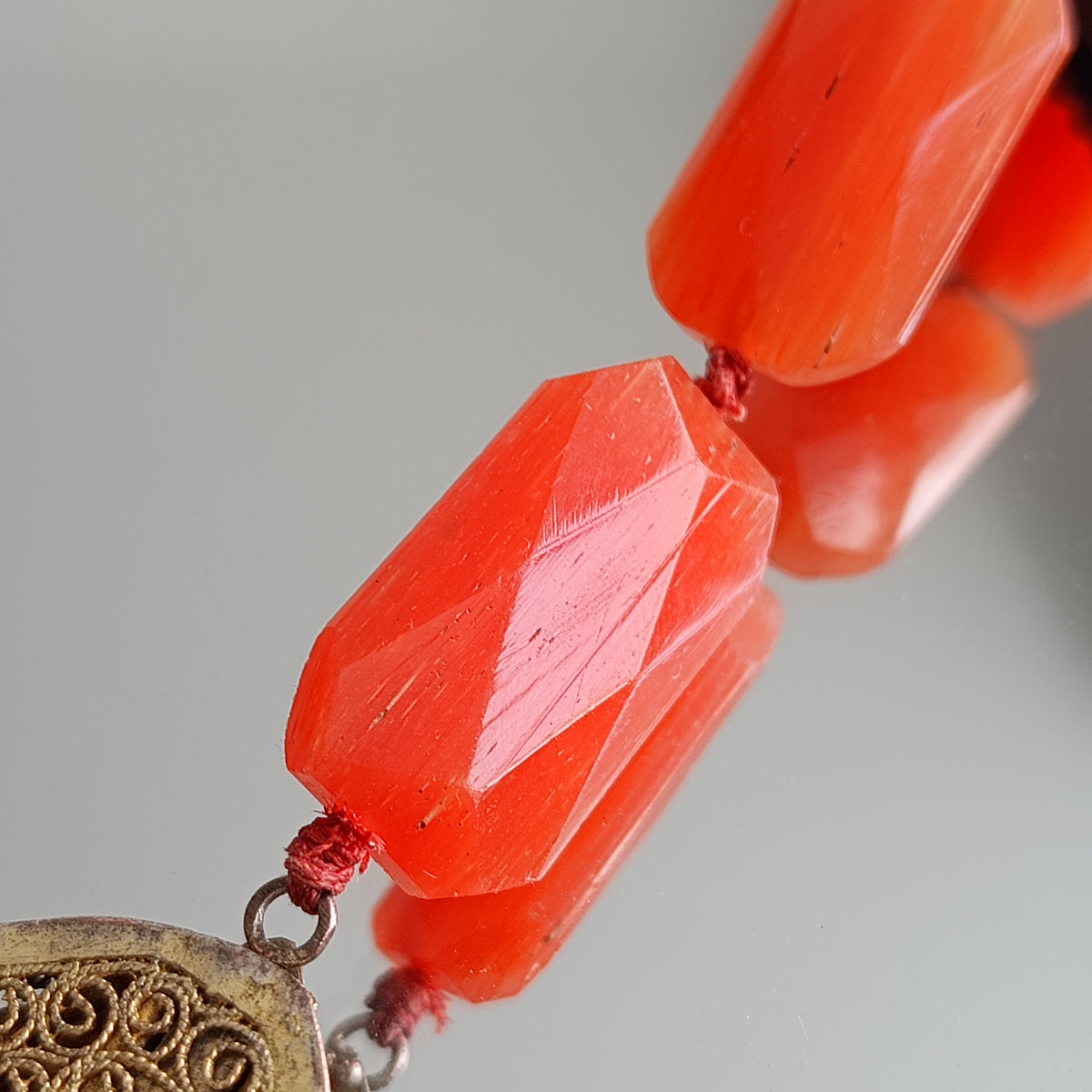 Antique Natural Carnelian Agate Chunky Necklace, Filigree Clasp, Victorian to early Art Deco