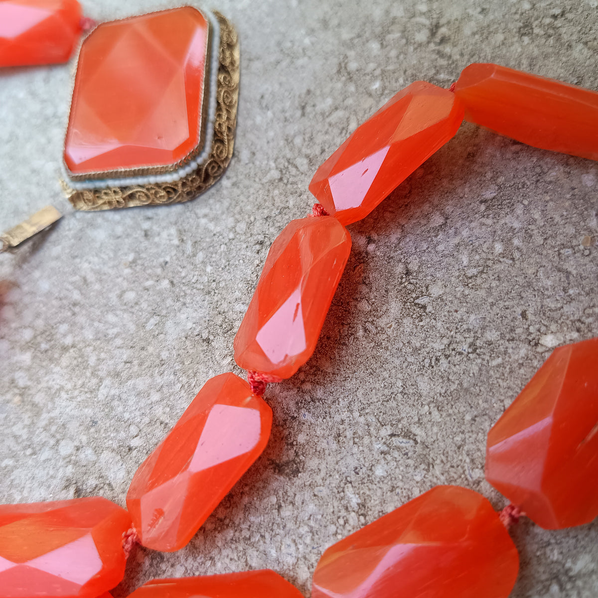 Antique Natural Carnelian Agate Chunky Necklace, Filigree Clasp, Victorian to early Art Deco