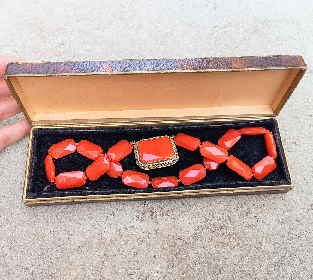 Antique Natural Carnelian Agate Chunky Necklace, Filigree Clasp, Victorian to early Art Deco