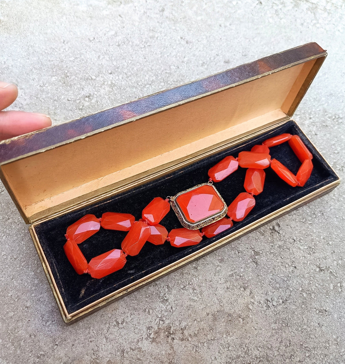 Antique Natural Carnelian Agate Chunky Necklace, Filigree Clasp, Victorian to early Art Deco