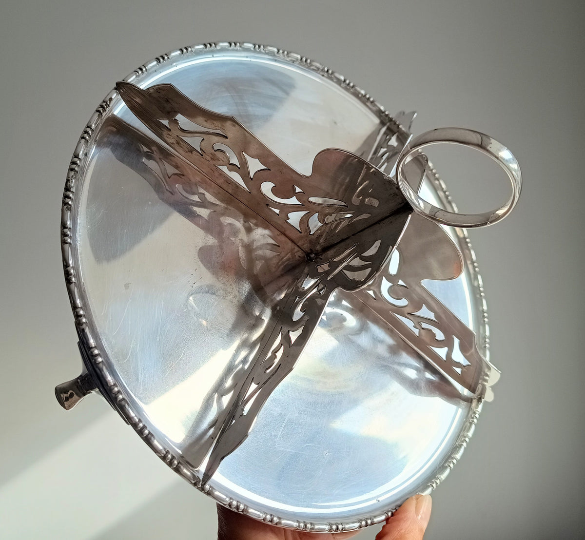 Antique English Silver Plate Afternoon Tea Sandwiches / Cake Stand, Reticulated Dividers