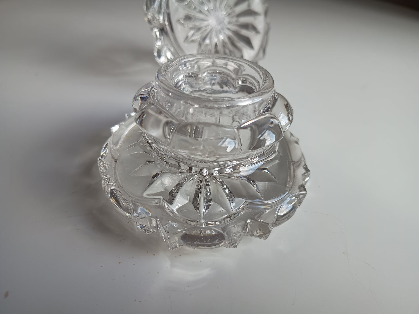 Pair of Antique Russian Pressed Cut Glass Inkwells “Maltsov” | Goose-Crystalni Factory | Circa Late 19th Century