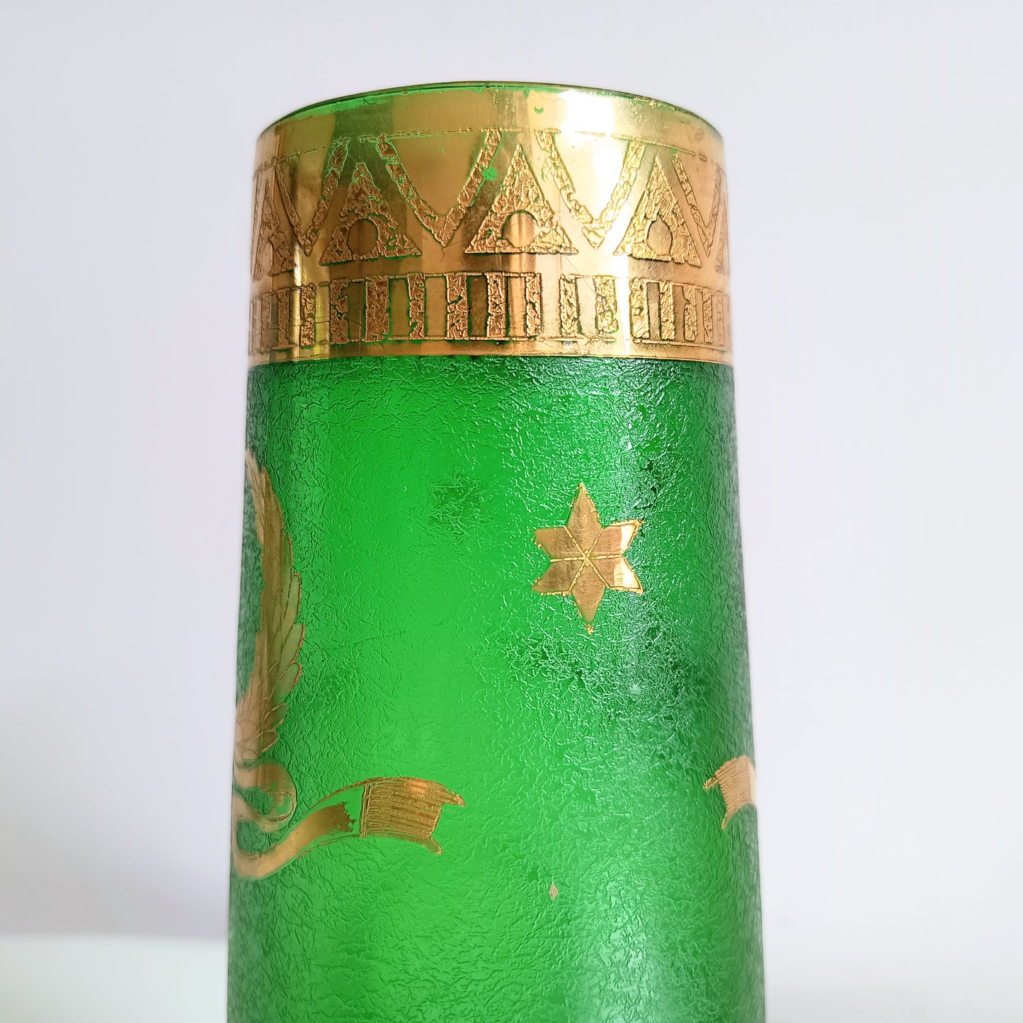 Art Nouveau emerald green legras acid etched vase 19th century Gilt Enamelled Stars 
