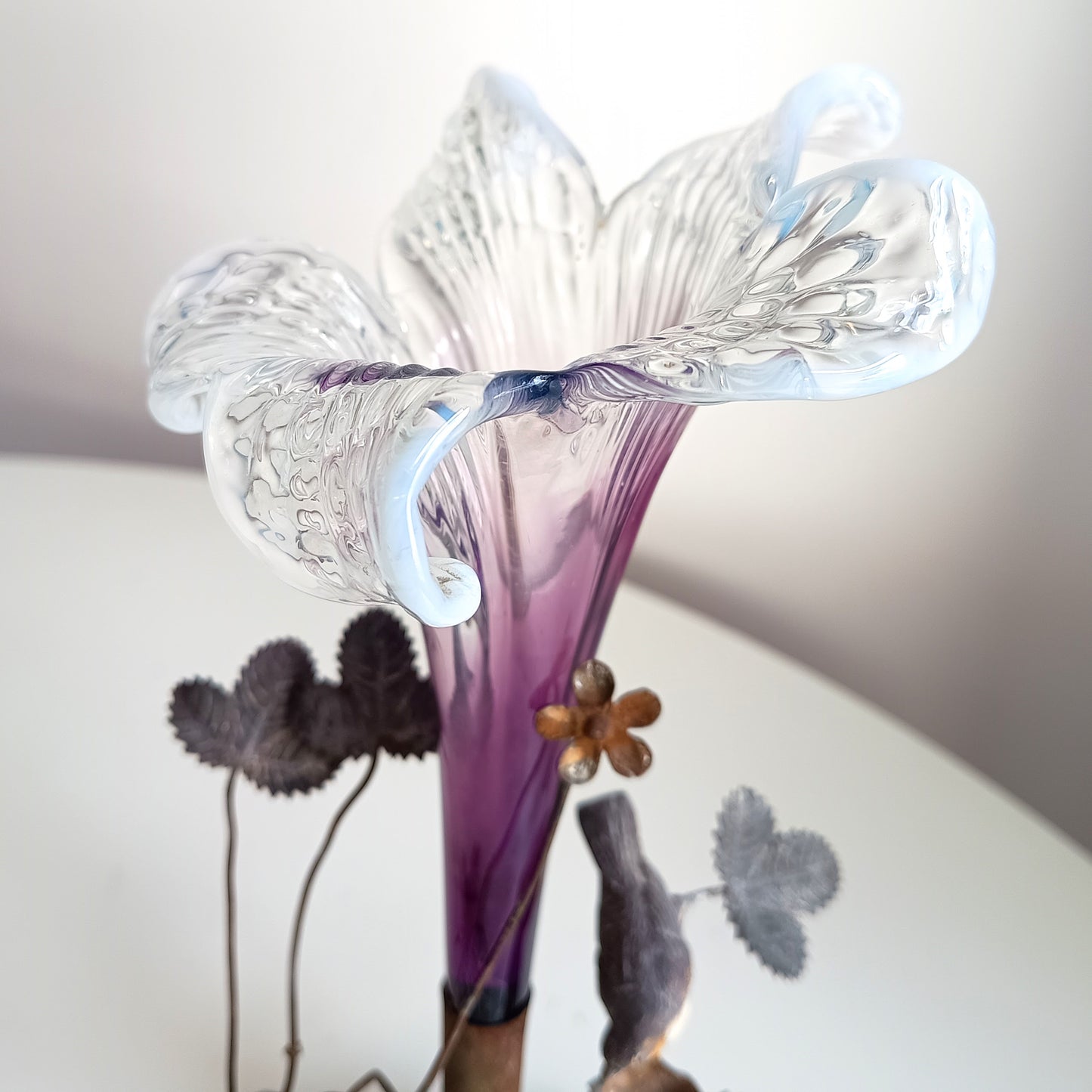Vienna School Art Nouveau Floriform Glass Solifleur Vases with Cold Painted Metal Pedestals | Wilhelm Kralik