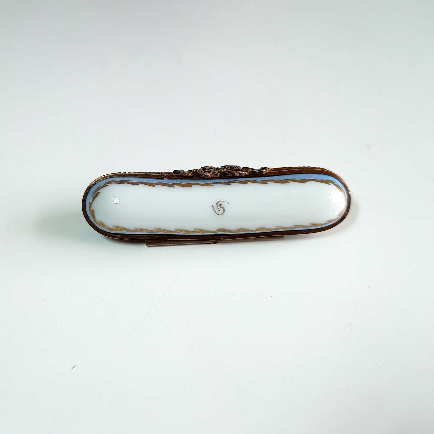 Antique Hand-Painted Limoges Porcelain Needle Box – Roses & Gilt with Brass Fittings