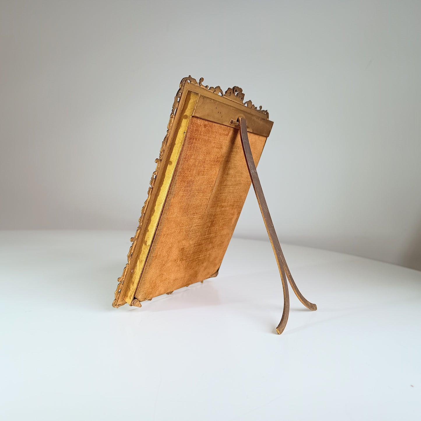 Antique French Gilt Brass Picture Frame with 1900 Photographic Portrait of an Edwardian Lady – Velvet Back and Dore Bronze Easel Stand